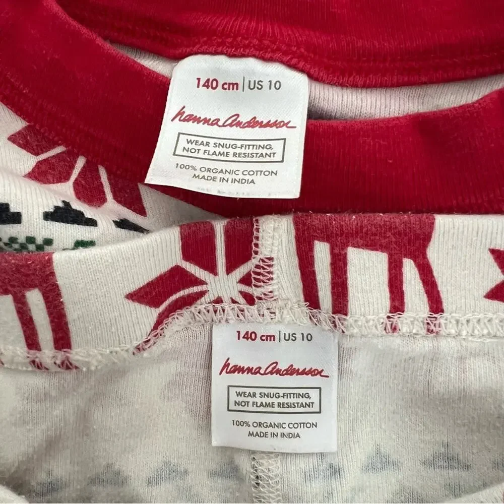 Hanna Andersson Dear Deer Long John Pajama Set Red Ivory Cream Winter Christmas